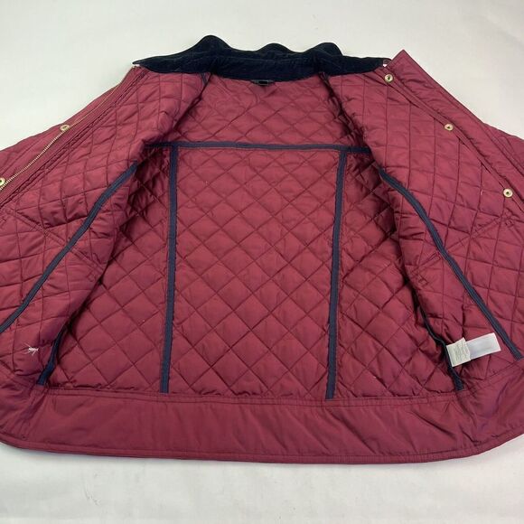 J Crew Quilted Barn Down Field Jacket XS Burgundy Chore Corduroy Collar Preppy - Picture 12 of 14